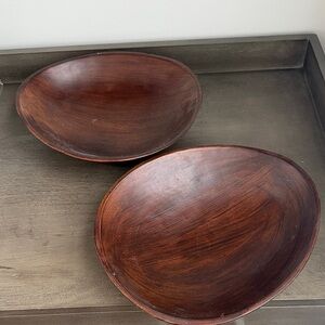 Handcrafted Dark Brown Wooden Serving Bowls - Set of 2